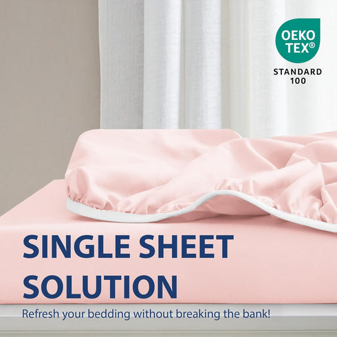 Cathay Home Luxury Wrinkle and Fade Resistant Double Brushed Ultra Soft Microfiber 14-Inch Standard Pocket Single Fitted Sheet, Blush, Twin...