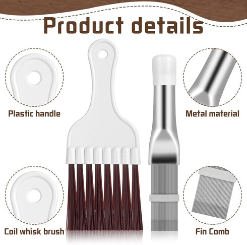 4 in 1 Set Air Conditioner Condenser Fin Comb, 2 AC Coil Cleaner Stainless Steel Fin Comb with 2 Evaporator Radiator Cleaning Whisk Brush...