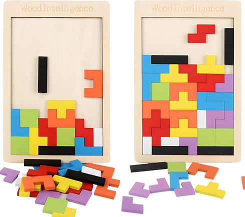AUKEXIY 2 Pack Wooden Russian Blocks Puzzle & Hexagon Puzzles for Kids & Adults, Wooden Block Puzzle Intelligence Brain Teasers Toy Logic Game STE...