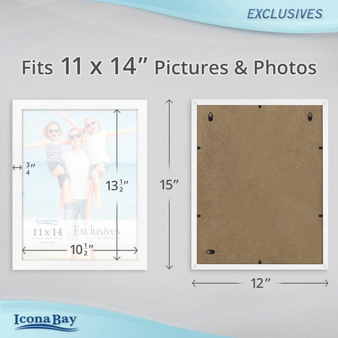 Icona Bay - 11x14 White Picture Frame - Sturdy Wood Composite Photo Frame - Sleek Design, Wall Mount Only - Exclusives Collection...