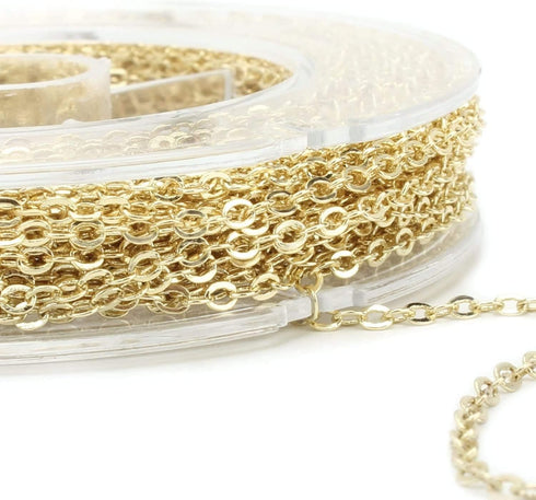ALEXCRAFT 33 Feet 2MM 14K Gold Plated Cable Link Chain Rolls for Jewelry Making with Lobster Clasps and Jump Rings (Tarnish-Resistant)...