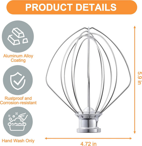 Wire Whip for KitchenAid Tilt-Head Stand Mixer Accessory Replacement, Egg Cream Stirrer, Cakes Mayonnaise Whisk?Whipping Egg White...