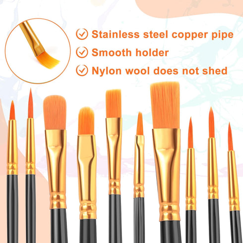 ESRICH Acrylic Brush Set, 6Packs/ 60Pcs Nylon Hair Miniature Brush Paint Brushes, for Acrylic Painting, Face, Body and Oil Watercolor Painting Art...