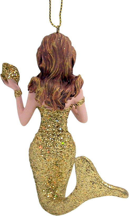 Mermaid Christmas Ornament, Glittery Holiday Decoration, Nautical Theme, 4.5 Inches (Gold Tone Mermaid)...