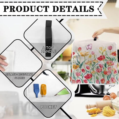 Floral Stand Mixer Cover for Kitchen Aid Mixers Accessories, Mixer Cover for Stand Mixer with Pockets, Suitable for Kitchen Mixer Cover...