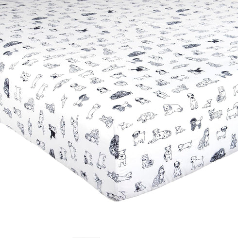 3-Piece Dog Sketch Bed Sheet Set for Boys & Kids - 1 Twin Flat and 1 Twin Fitted Sheet, Queen Pillowcase, Soft Brushed Microfiber Smooth Durable P...