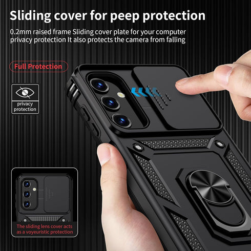 for Samsung Galaxy A55 5G Case with Slide Lens Cover HD Screen Protector, Military Grade Drop Protection, Magnetic Rotated Ring Holder Kickstand P...