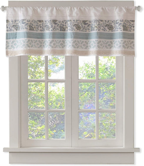 Madison Park Dawn Printed Blue Window Valance , Cotton Pieced Rod Pocket Print Floral Valances for Windows , 50X18" , Teal...