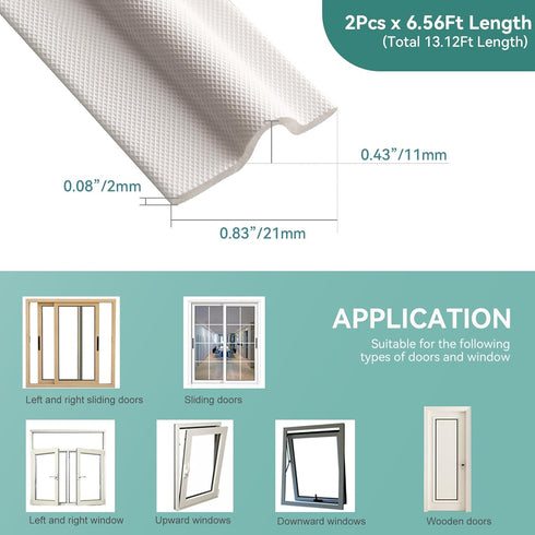 MOPMS Draft Stopper Sweep, Door Weatherproofing Stripping, Window Seal Strip Self-adhisive Soundproof Cuttable Weather Length 13.12 Ft (2 Pcs x 6....