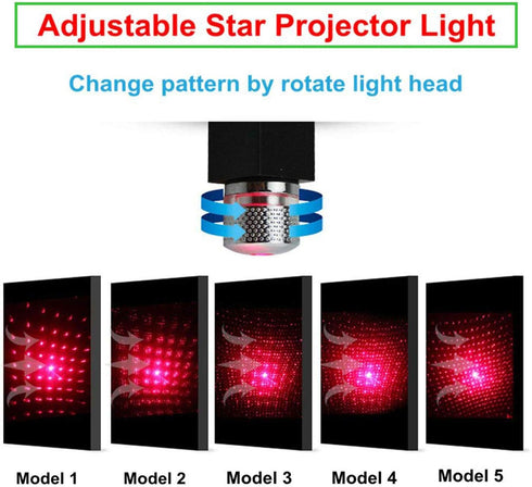 Mini Led Star Projector Night Light, Red Interior Car Lights, Adjustable USB Night Light, Romantic Auto Roof Ceiling Lamp for Bedroom, Ceiling and...