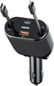 PLDHPRO Retractable Car Charger 4 in 1 62W Fast Charging Adapter, Retractable Cable and Dual Charger Ports Compatible iPhone 15/14/13/12 Pro Max X...