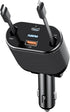 PLDHPRO Retractable Car Charger 4 in 1 62W Fast Charging Adapter, Retractable Cable and Dual Charger Ports Compatible iPhone 15/14/13/12 Pro Max X...