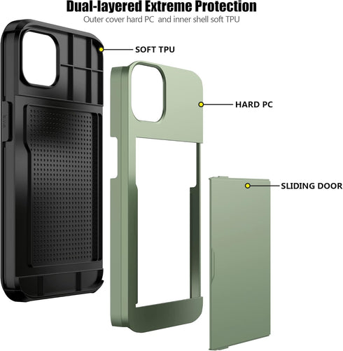 Nvollnoe for iPhone 13 Pro Case with Card Holder Heavy Duty Protective Dual Layer Shockproof Hidden Card Slot Slim Wallet Case for iPhone 13 Pro f...