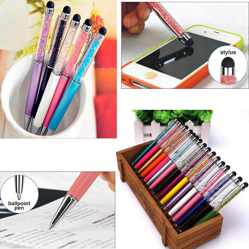 24pcs Retractable Ballpoint Pen, Bling Stylus Pen, Crystal Diamond Screen Touch Pen, Capacitive Writing Pens for Note, Tab, Office School Statione...