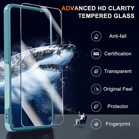 for Samsung Galaxy S22 Case, Full Body Heavy Duty Rugged Shockproof Protective Phone Cover with Lanyard Strap, Tempered Glass Screen Protector and...
