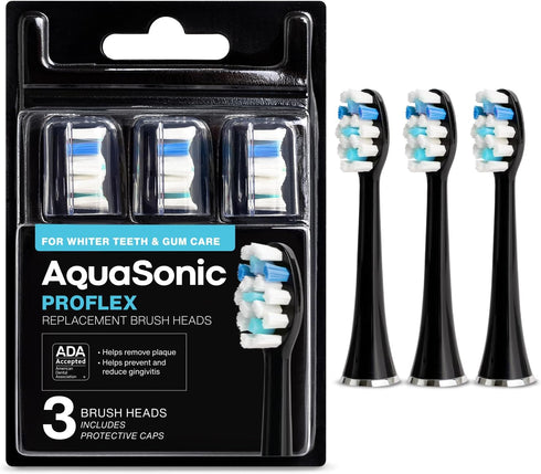 AquaSonic Proflex Replacement Brush Heads | ADA Accepted | for Whiter Teeth & Gum Care | Compatible with Many AquaSonic Toothbrush Handles (3 Pack...