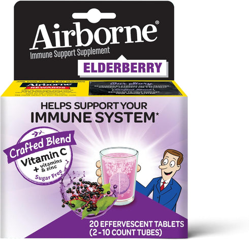 Airborne Elderberry + Zinc & Vitamin C Effervescent Tablets, Immune Support Supplement With Powerful Antioxidant Vitamins A C E, 20 Fizzy Drink Ta...