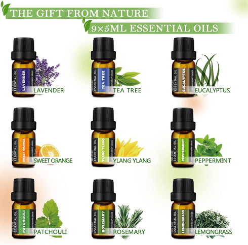 SACATR Essential Oil Set - Natural Essential Oils - Essential Oils Gift Set for Diffuser, Massage, DIY Candle and Soap Making?9x5 ML?...