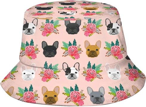 French Bulldog Dog Floral Pitbull Bucket Hat Sun Beach Packable Fisherman Cap for Women Men Summer Outdoor Hiking...