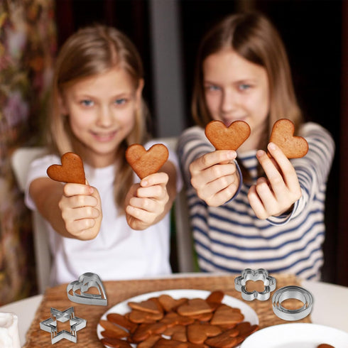 12Pcs Metal Biscuit Cutter Set Star Circle/Round Heart Flower Shaped Cookie Cutters for Food Small Stainless Steel Cookie Molds Cutter for Baking ...