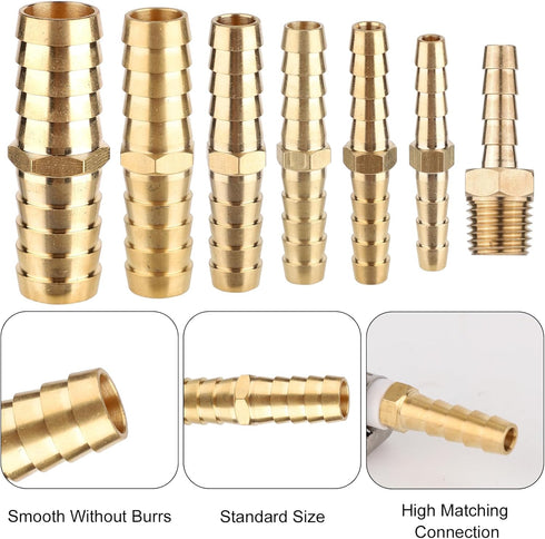 14pcs Brass Hose Barbed Fittings, 3/16" 1/4" 5/16" 3/8" 1/2" 5/8" 1/4" with 26pcs Stainless Steel Hose Clamps, Hose Barb Splicer Mender Connector ...