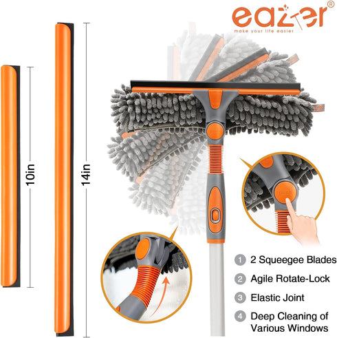 eazer 89'' Squeegee Window Cleaner 2 in 1 Rotatable Window Cleaning Tool Kit with Extension Pole, Window Washing Equipment with Bendable Head for ...