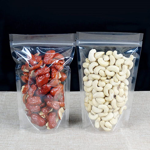 PABCK 100 Pack (Inside Size 4.25x5.24 inch) Clear Resealable Stand Up Bags Heat Seal Zipper Lock Reusable Storage Pouches for Zip Food Storage Loc...