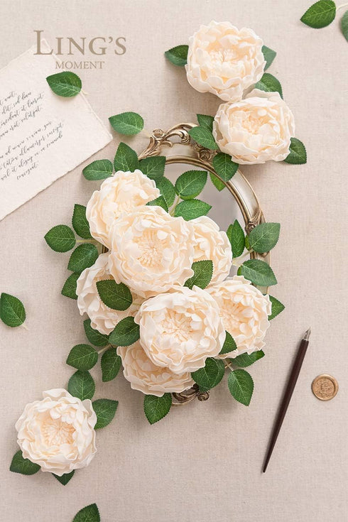 Ling's Moment Flowers 16pcs Cream Blooming Peonies Artificial Flowers with Stem, Artificial Peony Flowers for DIY Wedding Decorations Centerpieces...