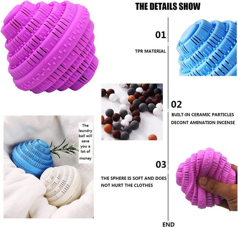 Eco-Friendly Laundry Balls, Premium Washing Ball, Add Double The Ceramic Balls Again, 2000 Times Super Laundry Balls, All Natural No-Chemical Dete...