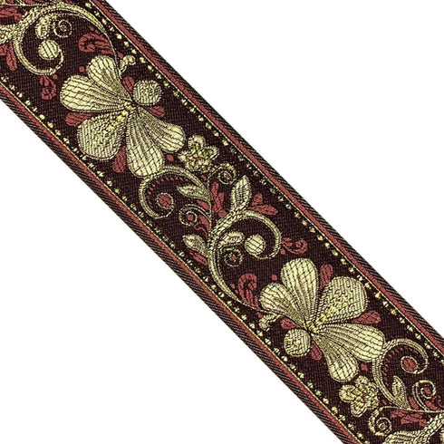 JL 429 Jacquard Metallic Gold Floral Vine Brown Ribbon Trim 2-3/8" (60mm) 3 Yards DIY for Sewing Crafting Home Decor, Wedding, Gift Wrapping, Bag ...