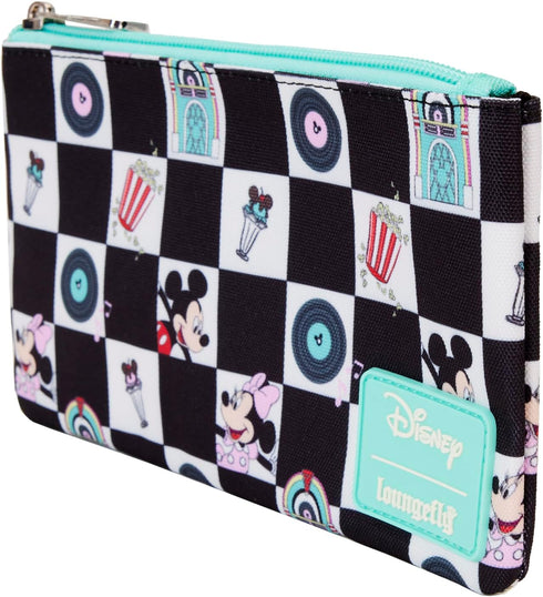 Loungefly DISNEY MICKEY and MINNIE DATE NIGHT DINER AOP NYLON WRISTLET...