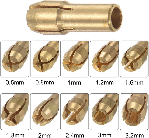 10pcs Brass Collet 0.5-3.2mm Brass Drill Chucks Mini Electric Grinder Quick Change Drill Chuck Bit Sets for Rotary Tools, 4.8mm Shank Diameter...