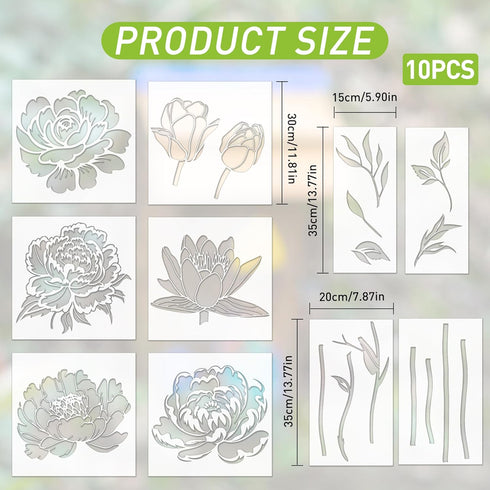 Flower Stencils for Painting Reusable - 10 Pieces Captivating Peony Sunflower Lotus Crafts Stencil for Wall Wood Window Holiday DIY Creative Partn...