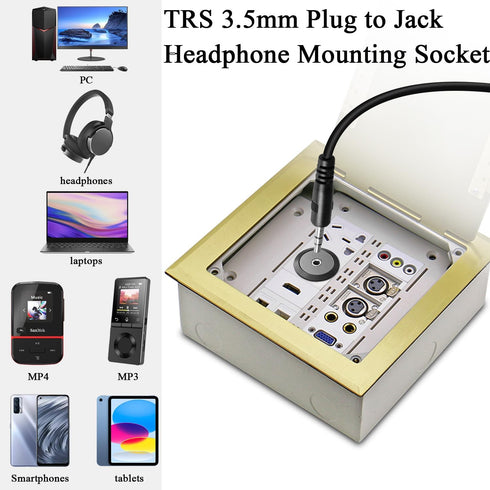 QIANRENON TRS 3.5mm Stereo Threaded Fixing Round Connector 1/8 TRS Male to Female Short Cable Panel Mount Headphone Adapter for Microphones Headph...