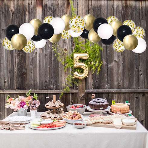 Black and Gold Confetti Balloons, 50 Pack 12inch White Latex Party Balloon Set with Gold Ribbon for New Year Graduation Birthday Baby Shower Decor...
