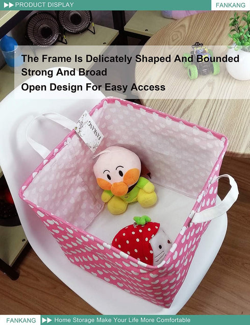 FANKANG Square Nursery Hamper Storage Bins Canvas Laundry Basket Foldable with Waterproof PE Coating Storage Baskets Gift Baskets for Children, Of...