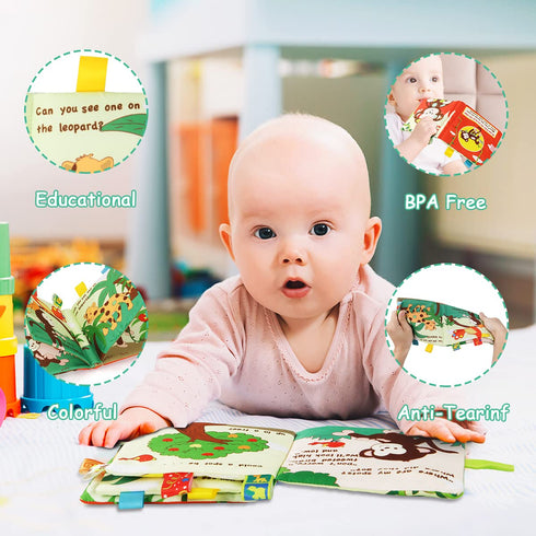 Vicloon Soft Baby Books Toys, Baby Soft Book with Animals and Label, Cloth Book Has 3D Touch and Feel Crinkle, Baby Soft Cloth Book for 0-3 Year O...