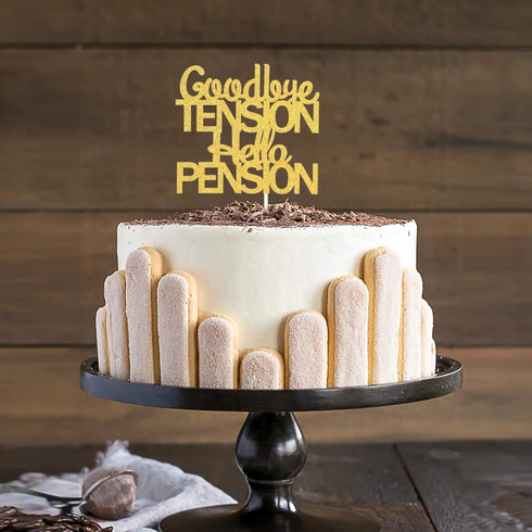 PHOHUI HAVE A NICE TIME Goodbye Tension Hello Pension Cake Topper,Double Sided Gold Glitter Happy Retirement Party Decorations Leaving Party Sign....