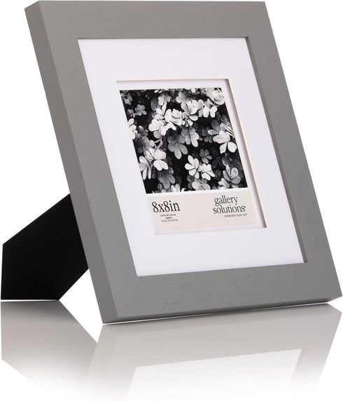 Gallery Solutions - 8"x8" Flat Grey Wall Frame - Double White Mat - Wall/Wall Mount Display - Perfect Fit for 5"x5" Photos - Versatile Mounting Op...
