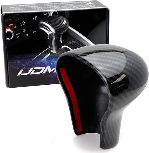 iJDMTOY 2pc Set Glossy Black Carbon Fiber Pattern Shift Knob Cover Shell Compatible with Audi 2013-2016 A4 A5 Q7, 2012-2015 A6 A7, 2013-2017 Q5, e...