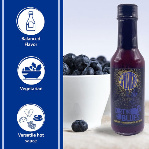 Splintered Sauce Dirty Blues Hot Sauce - Carolina Reaper and Blueberry - 5 fl Oz- Vegetarian - Fiery and Fruity Hot Sauce Delight for BBQ, Chicken...