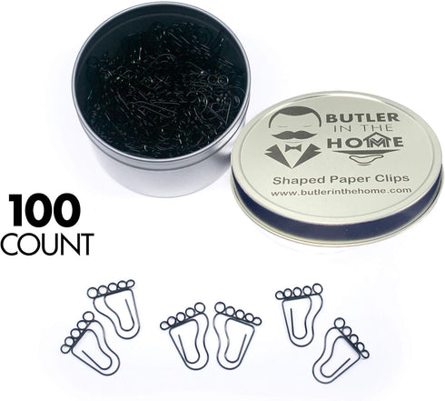 Foot Feet Shaped Paper Clips Great for Paper Clip Collectors or Office Gift - Comes in Round Tin with Lid and Gift Box (Black 100 Count)...