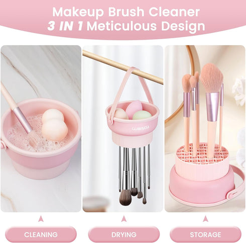 Makeup Brush Cleaner, 3 in 1 Clean, Dry, Storage Makeup Brush Cleaners Mat, Environmentally Friendly Silicone Makeup Brush Cleaning Bowl, Makeup B...