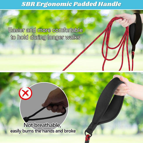 NTR Dog Leash Long, Pet Leash with Upgrade Swivel Lockable Hook & Ergonomic Padded Handle, Reflective Bungee Red Nylon Dog Leash for Walking, Hunt...