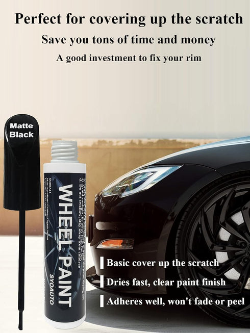 SYOAUTO Black Rim Touch Up Paint Rim Scratch Repair Pen Wheel Touch Up Paint Car Rim Paint Pen Universal Color Satin Matte Black Wheel Paint (Matt...