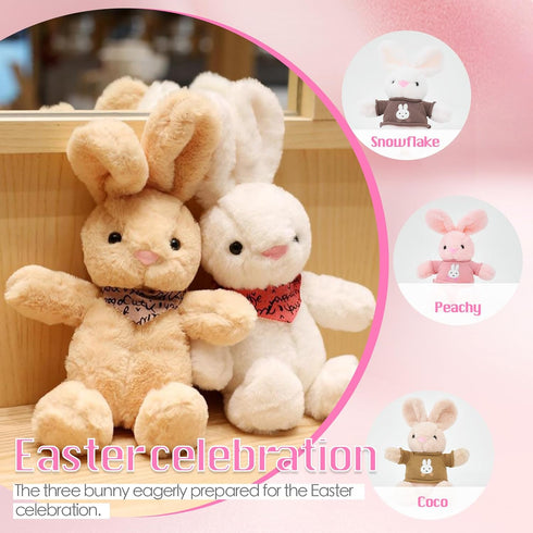 Easter Bunny Plush Easter Stuffed Animal Cute Three Piece Plush Bunny Toy Matching Set - White Sister, Pink Sister, and Brown Brothers Bunny with ...