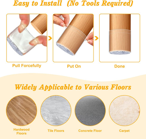 Chair Leg Floor Protectors, 16 Pcs Silicone Felt Bottom Furniture Pads for Hardwood Floors, Large Rubber Chair Table Legs Caps Covers Chair Slider...
