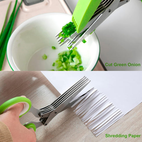 Herb Scissors, Multipurpose Sharp Kitchen Herb Cutter Shears with 5 Stainless Steel Blades, Safety Cover, Cleaning Comb, Cool Kitchen Gadgets for ...