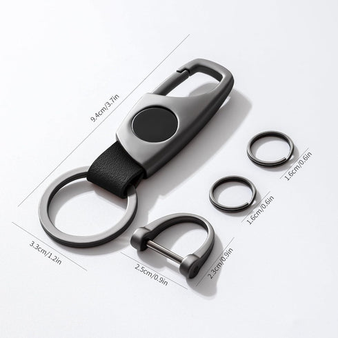 Carabiner Keychain, Key Chains for Car Key with 2 Key Rings and Anti-Lost D-Ring, Multifunctional Leather Keychains for Men and Women – Grey(Black...