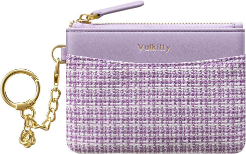 Slim Coin Purse with Keychain Minimalist Zipper Pouch Change Wallet Rfid Blocking Credit Card Wallet for Women (Purple)...